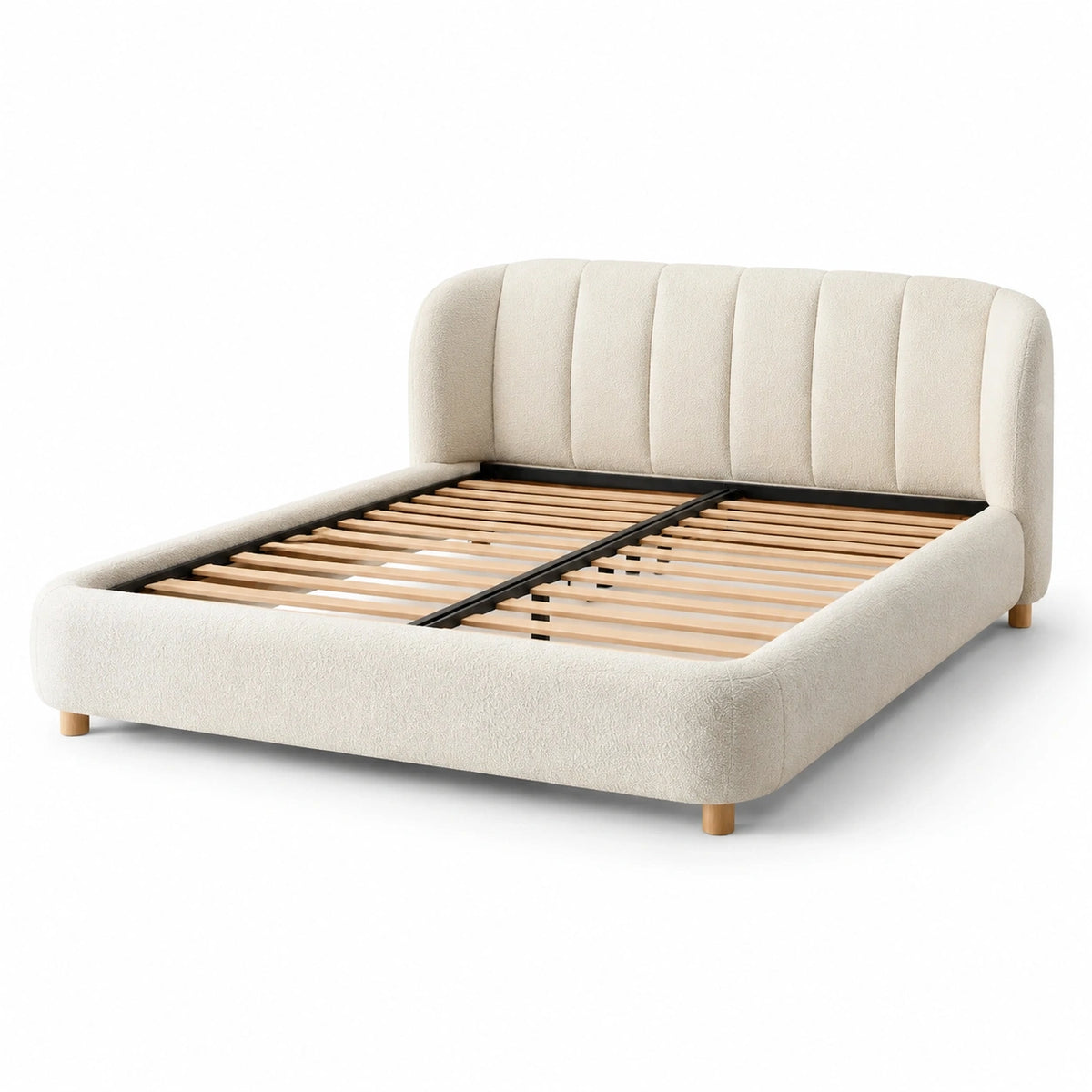 Lit double 160 x 200 cm en tissu bouclette Écru avec sommier à lattes