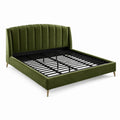 Lit en velours vert olive 160 x 200 cm avec tête de lit capitonnée