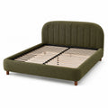 Lit double contemporain 160 x 200 cm en tissu vert olive avec sommier à lattes