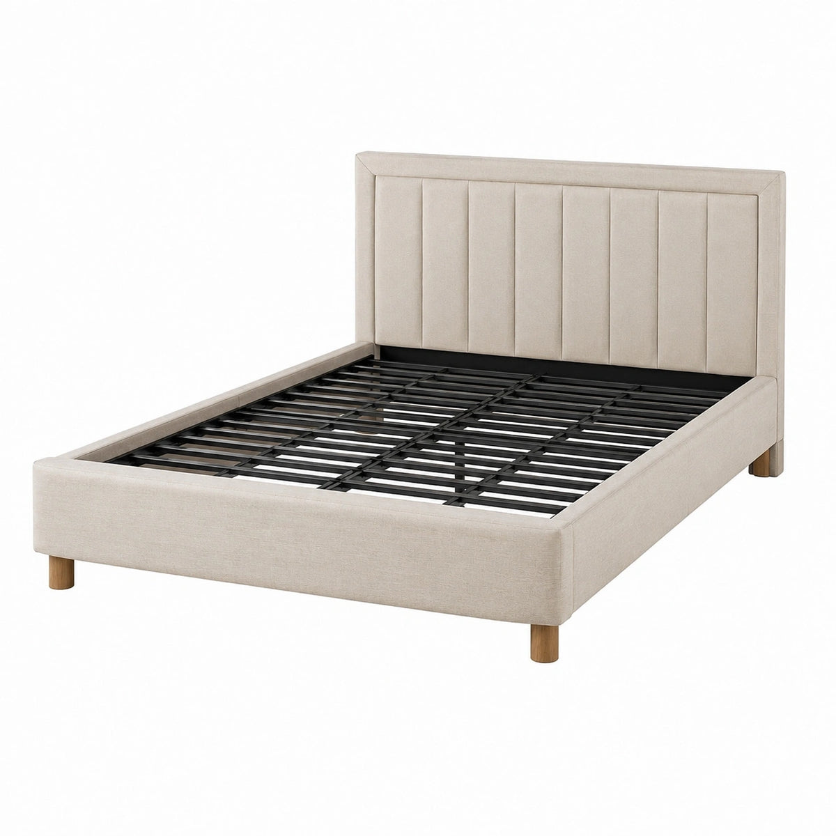 Structure de lit double beige 160 x 200 cm avec sommier à lattes métalliques