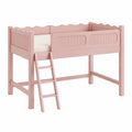 Lit mezzanine enfant en bois rose 198 x 98 x 170 cm avec échelle inclinée et finition ondulée