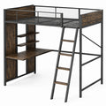 Lit mezzanine industriel 198 x 96 x 180 cm avec bureau, étagères et échelle, Brun/Noir