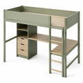Lit mezzanine 90 x 200 cm vert sauge et chêne clair avec bureau, rangements et échelle, 205 x 105 x 180 cm