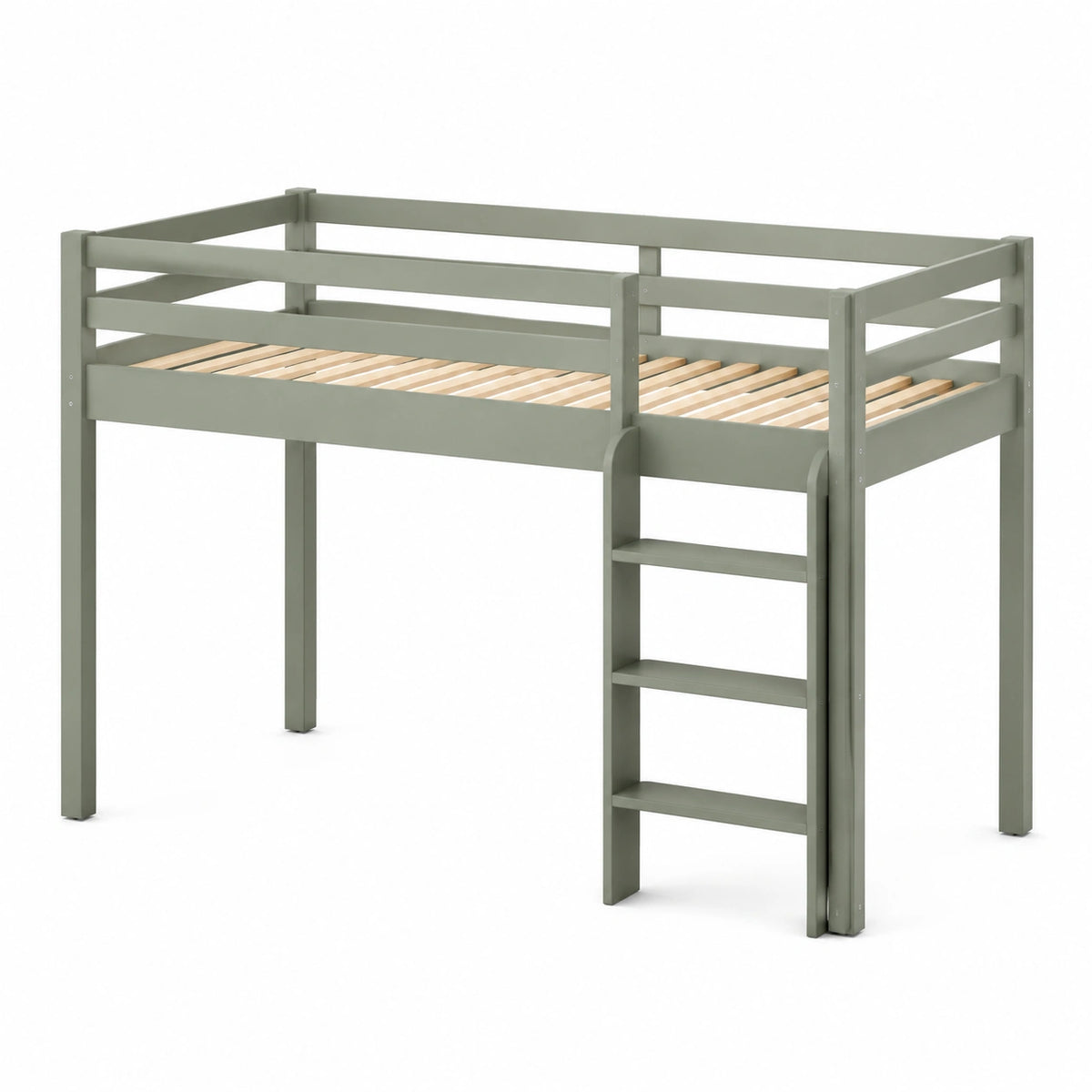 Lit mezzanine contemporain en bois vert, 205 x 98 x 190 cm, pour matelas 90 x 200 cm avec échelle