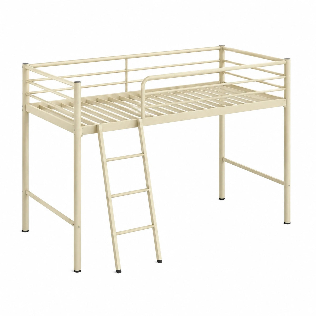 Lit mezzanine en métal crème 198 x 96 x 180 cm, couchage 90 x 190 cm avec échelle