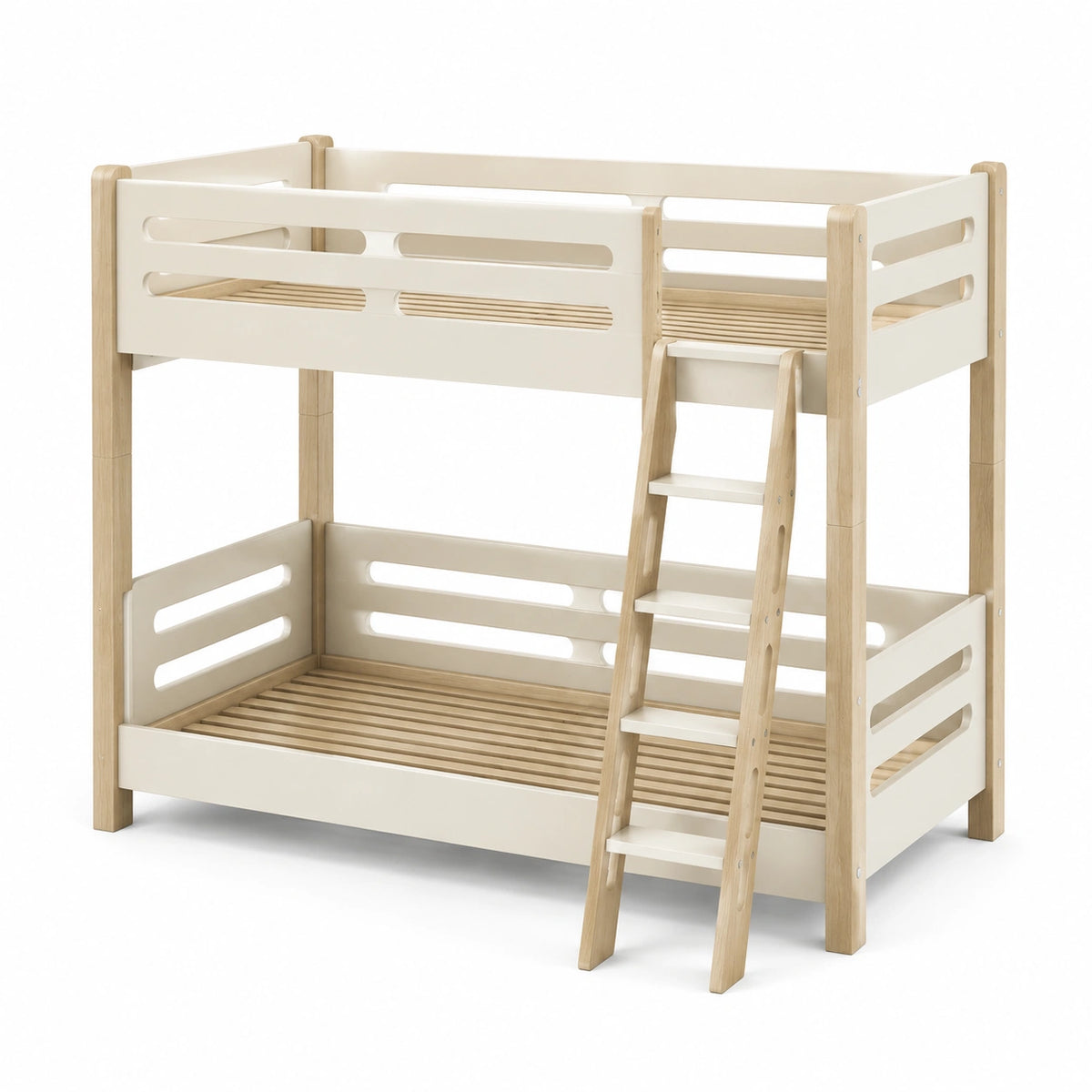 Lit superposé scandinave en bois Blanc et Naturel, 200 x 100 x 160 cm