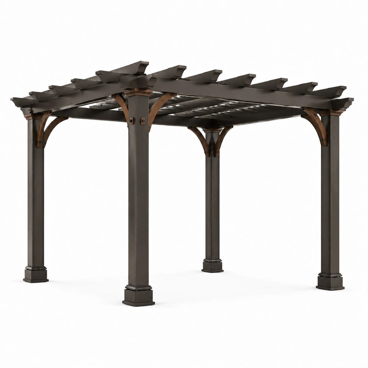 Pergola classique 300 x 300 x 240 cm en acier et bois Brun foncé à toit ajouré