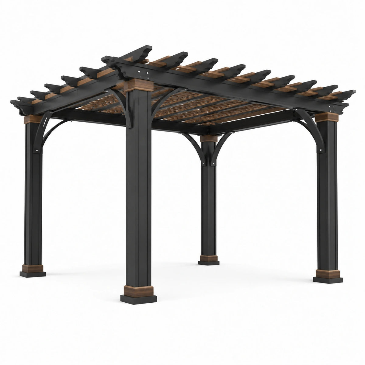 Pergola de jardin en bois noir et marron 400 x 300 x 250 cm avec toit ajouré