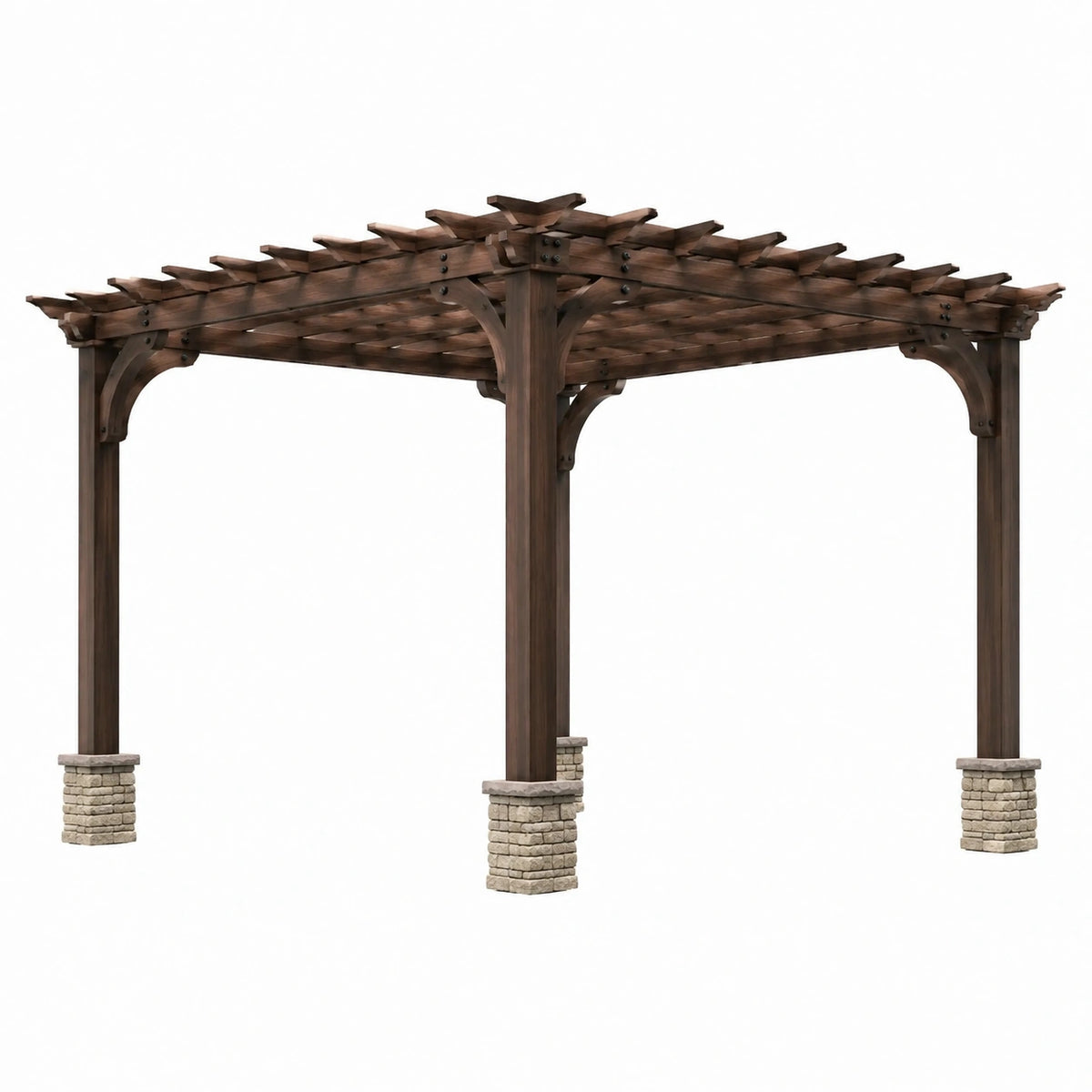 Pergola rustique en bois marron et beige à toiture ajourée, 400 x 300 x 250 cm