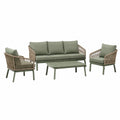 Ensemble de jardin 4 pièces vert sauge et beige, canapé 3 places 200 x 78 x 76 cm, fauteuils 75 x 78 x 76 cm et table 110 x 60 x 45 cm