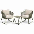 Salon de jardin 3 pièces vert olive et beige avec 2 fauteuils 70 x 75 x 78 cm et table ronde Ø50 x 45 cm