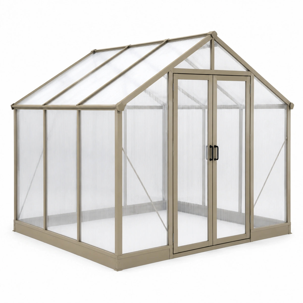 Serre de jardin taupe en aluminium avec panneaux translucides et double porte, 190 x 190 x 195 cm