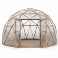 Dôme de jardin 360 x 360 x 220 cm en bois naturel et panneaux translucides avec double porte
