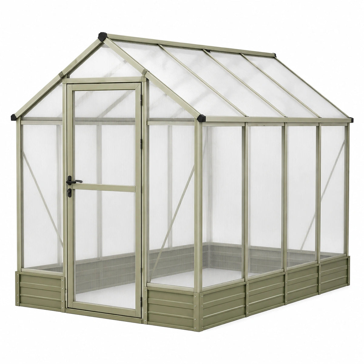 Serre de jardin en aluminium vert kaki et polycarbonate transparent, 190 x 190 x 195 cm