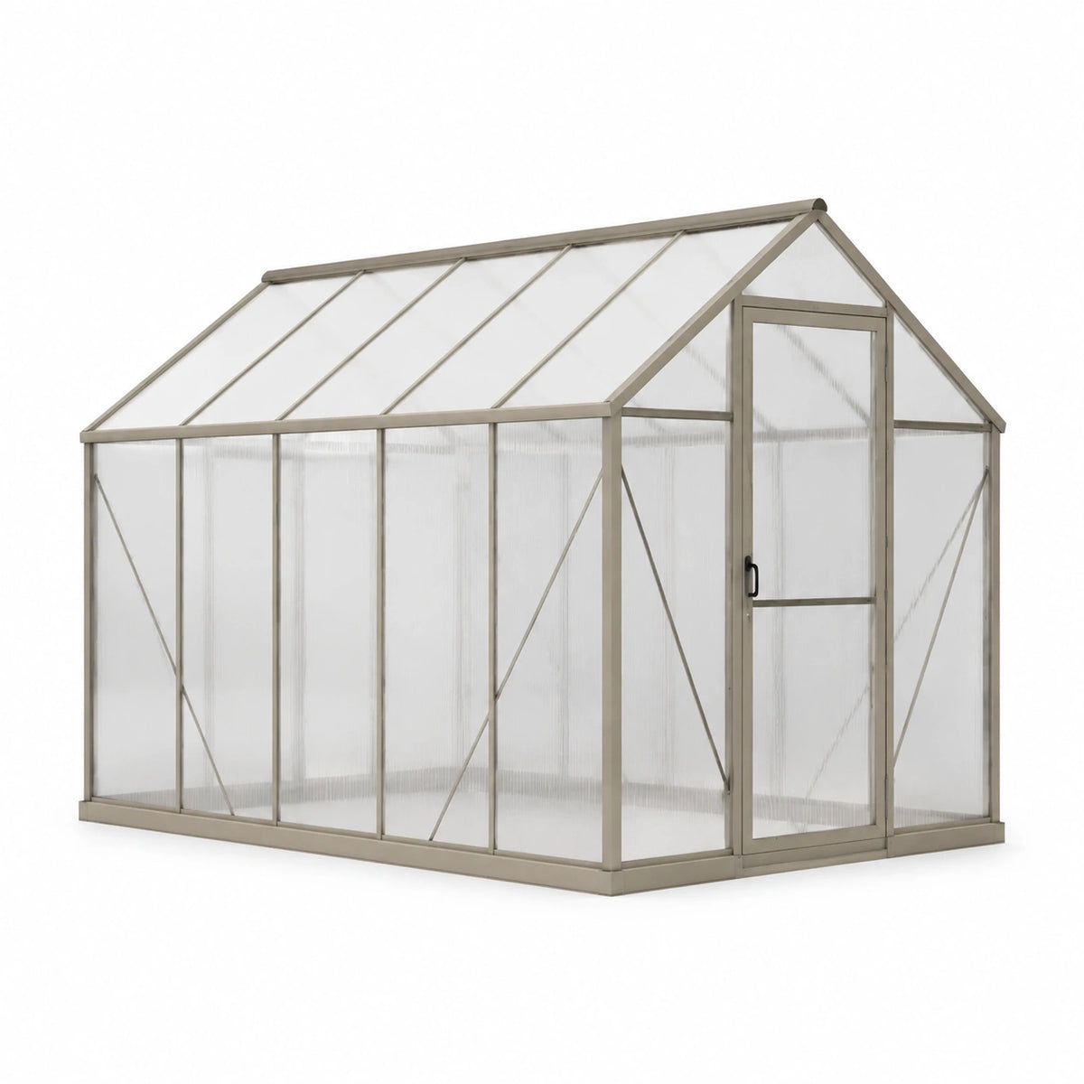 Serre de jardin en aluminium gris avec panneaux translucides et porte coulissante, 190 x 190 x 195 cm