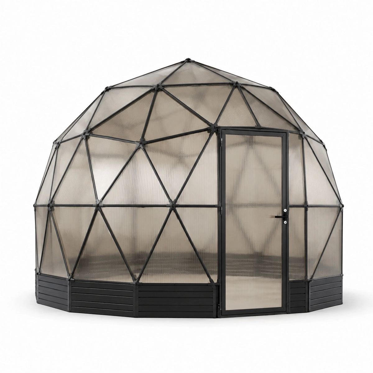 Dôme géodésique 300 x 240 cm en polycarbonate fumé avec armature métallique noire
